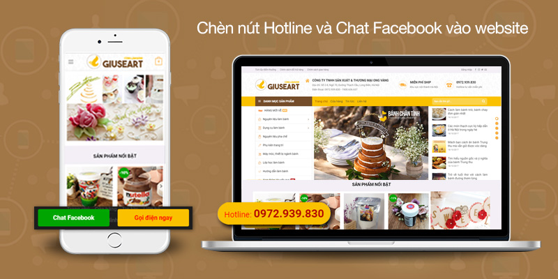 Nút Hotline và Chat Facebook trên website